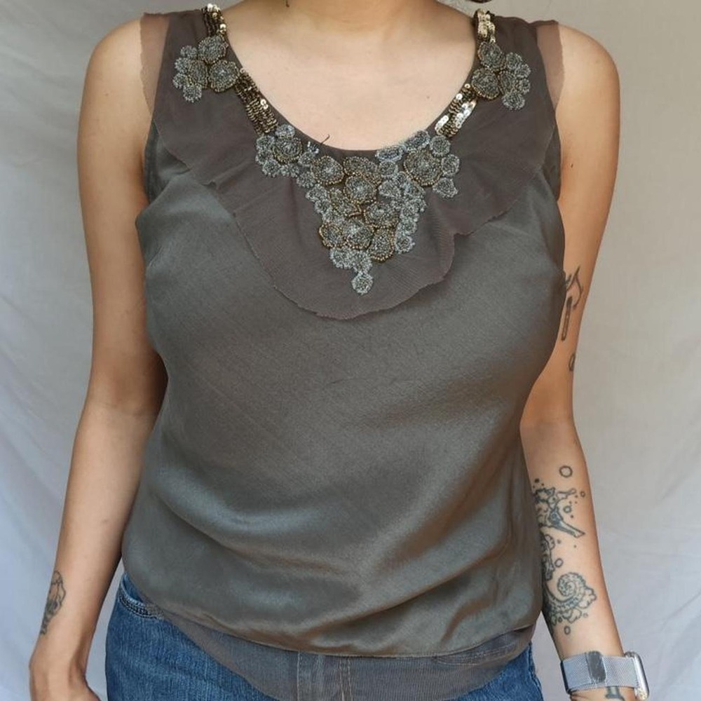 100% Euro Silk Beaded Open Back Top